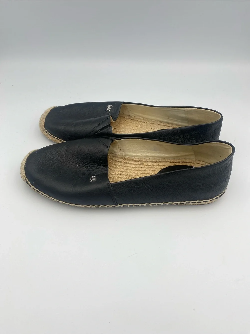 Michael Kors Black Leather Espadrille Slip-On Flats